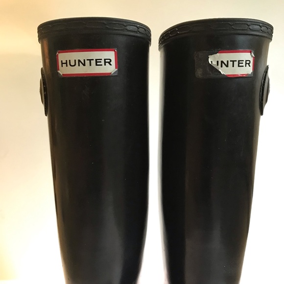 Hunter Classic Tall Gloss Black Rain Boots with buckle Womens 7 - Picture 9 of 15